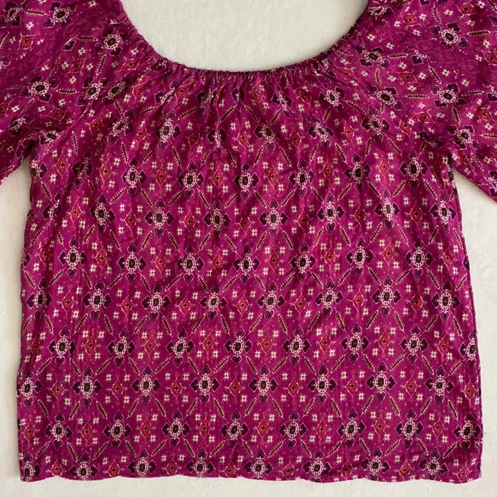 Anthropologie | Block Print Off-The-Shoulder 3/4 Length Sleeve Top Pink (XS) - Picture 13 of 15